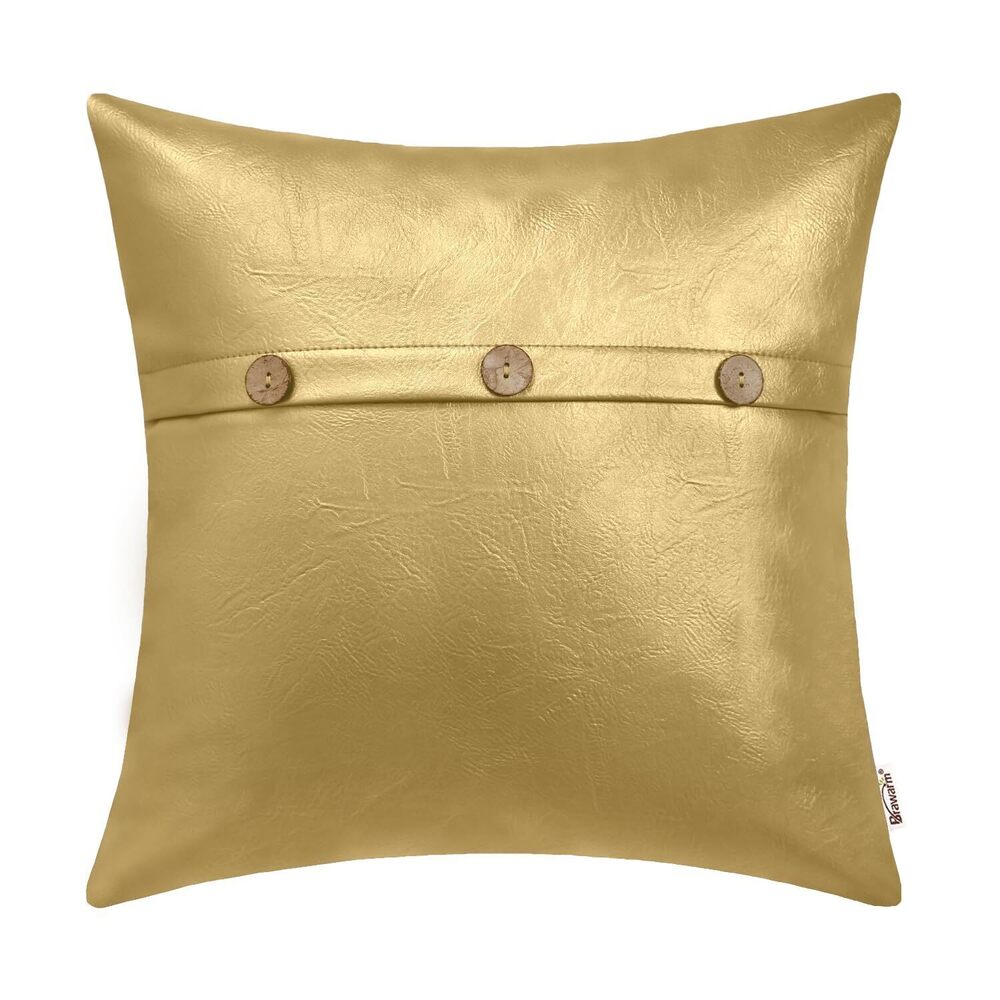 9499 Leather Throw Pillow Covers 16 X 16 Inches - Gold Faux Leather Pillow